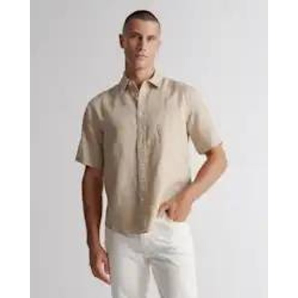 Quince Linen Relaxed Short Sleeve Shirt Driftwood Size Extra Large New With Tags